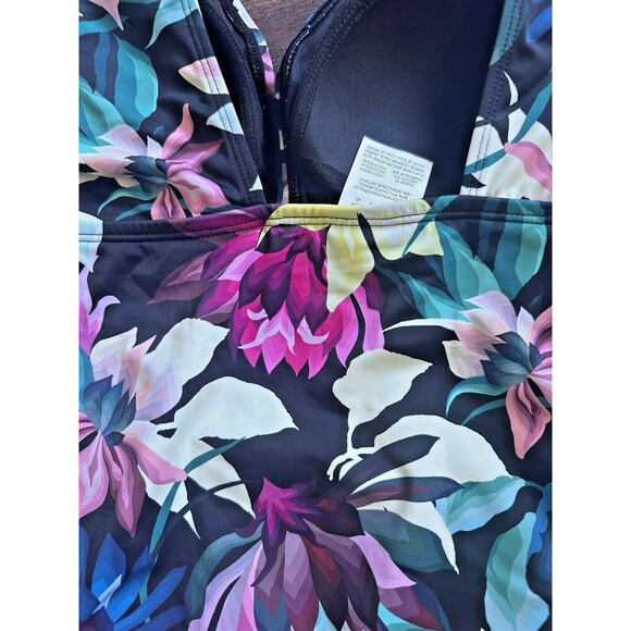 Swim Solutions Women's Floral-Print Flutter-Sleeve One-Piece Swimsuit Size 10 - Picture 8 of 8